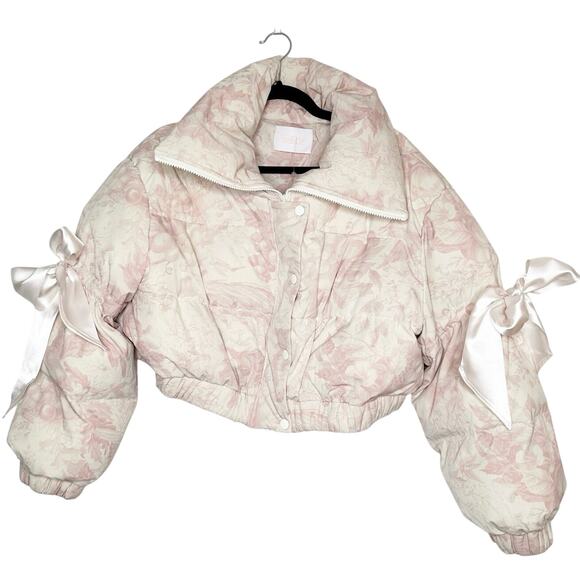 Selkie The Castle Marshmallow Puffer Crop Coat Jacket Cream Pink Size Small - Picture 3 of 8